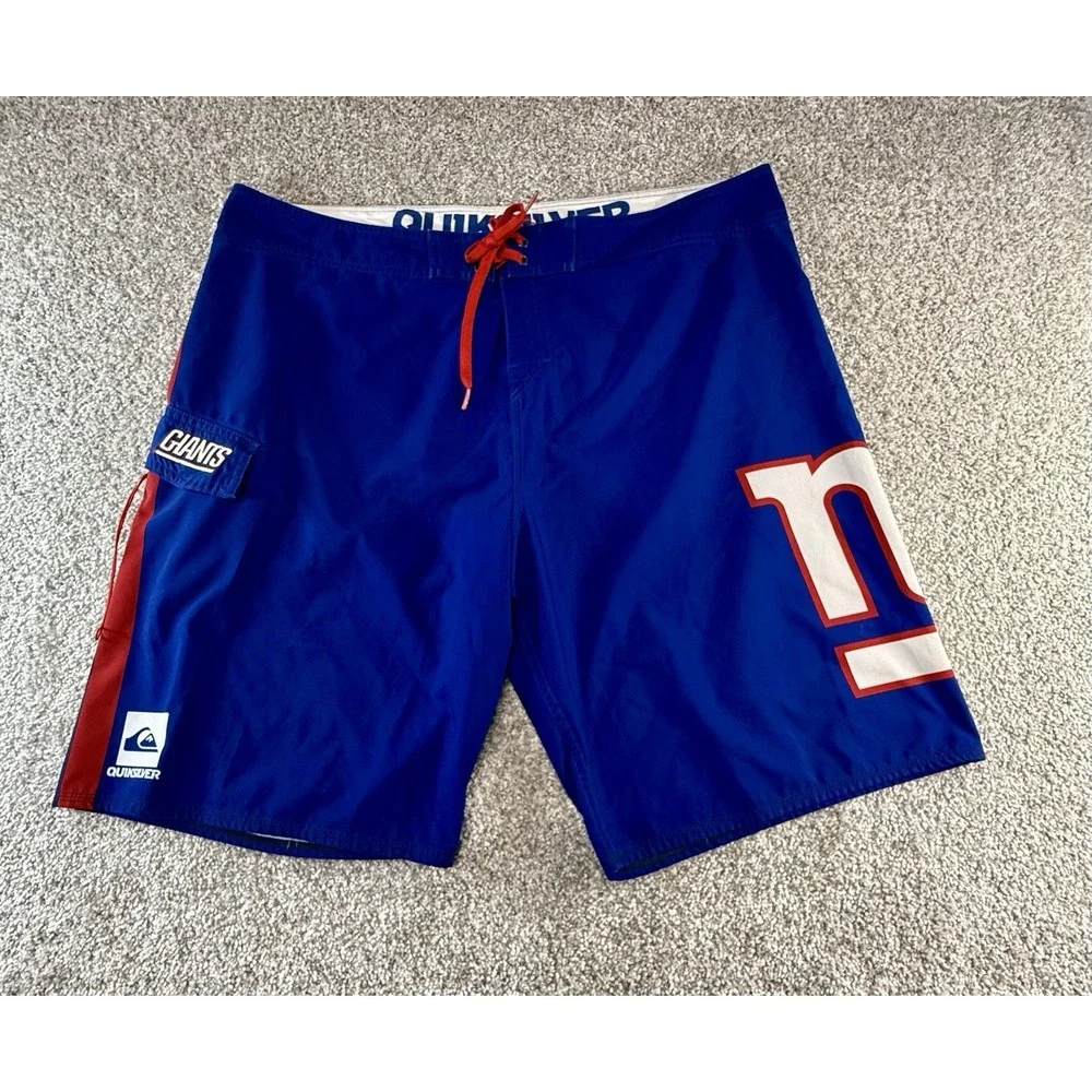 Quicksilver New York Giants Mens Size 40 Blue Cargo Swim Trunks